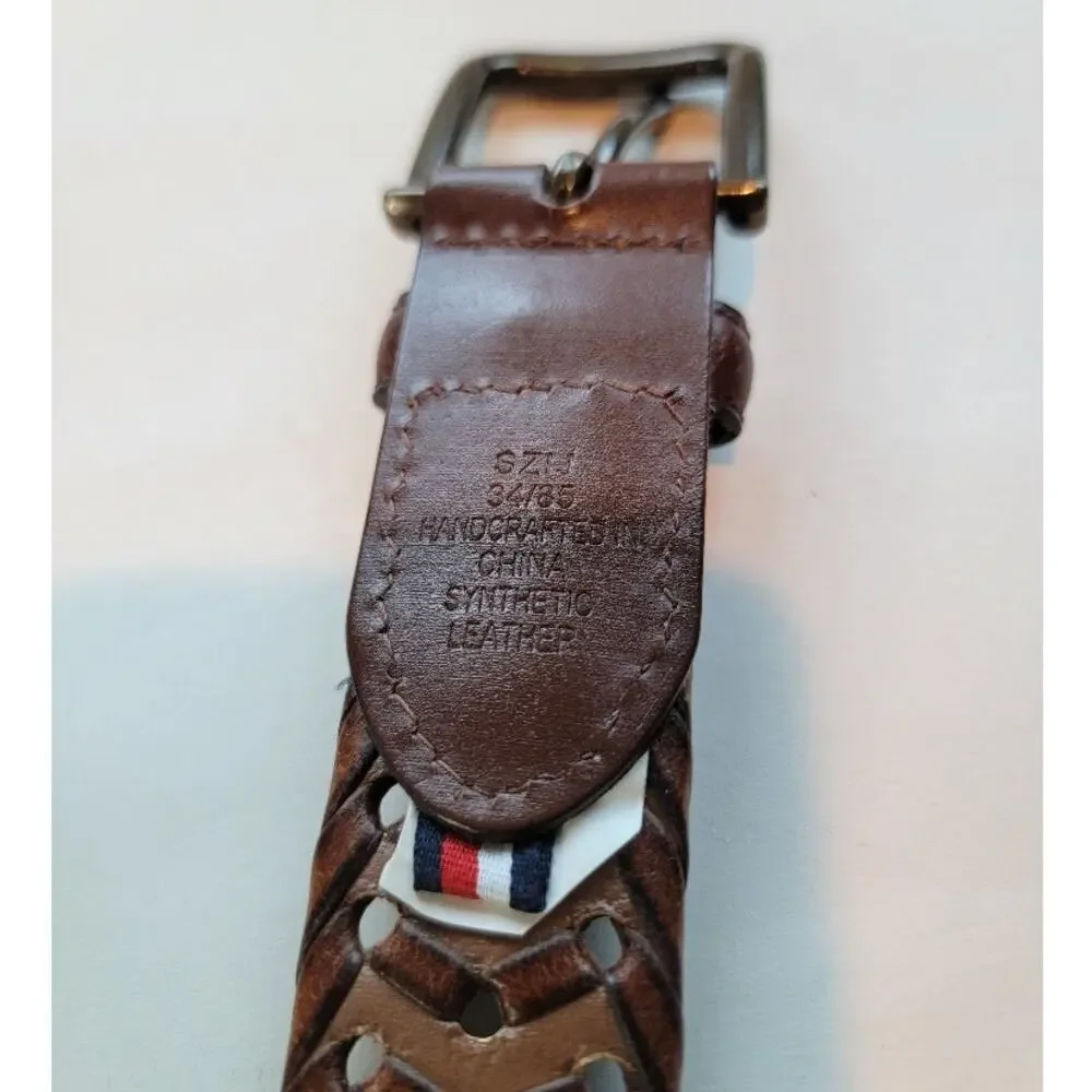 Tommy Hilfiger‎ Brown Braided Belt Sz 34 Men's Logo Preppy